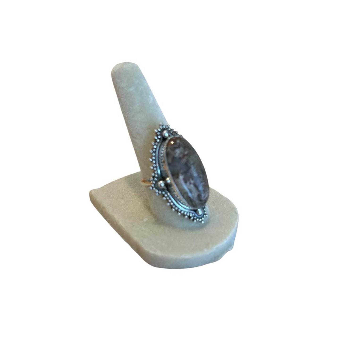 Agate Stone Ring with Crazy lace Sterling Silver Peggy Goodman sold at Aqualta 2