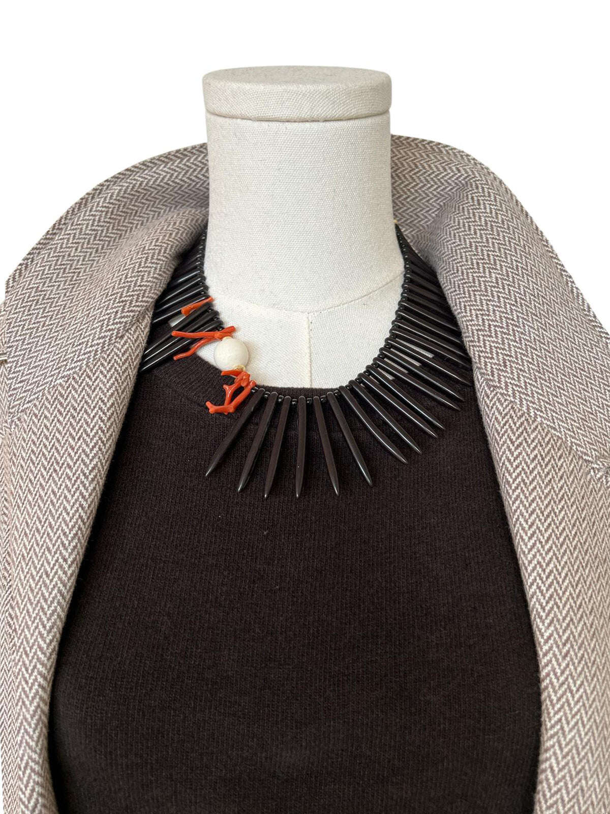 Black Howlite stone Sticks, red Coral, & withe stone Necklace Peggy Goodman Sold At Aqualta 2