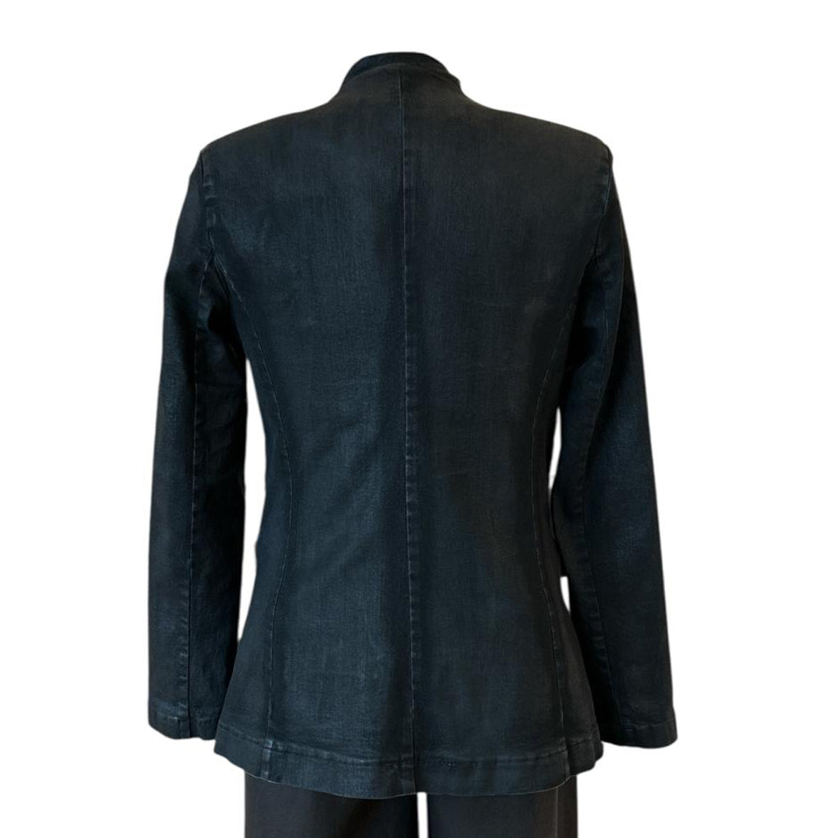 Back picture Coated Black Blazer Japan Denim Shaft Jean for women at Aqualta