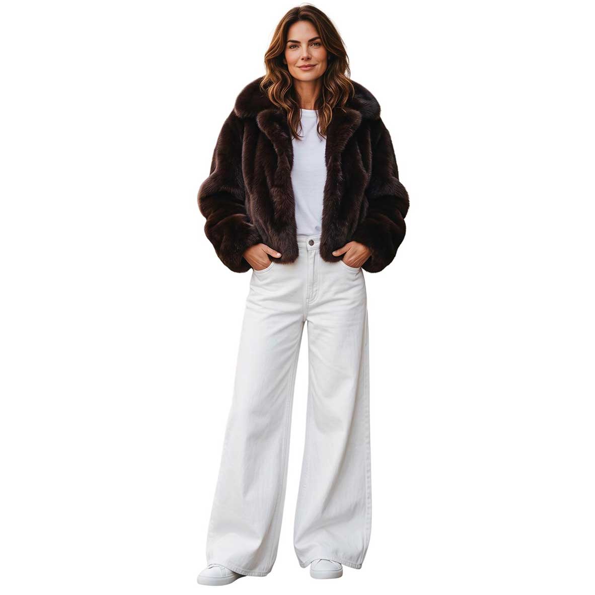 Woman wearing a Coated Off White Denim Flare cut Shaft Jean sold at Aqualta 5