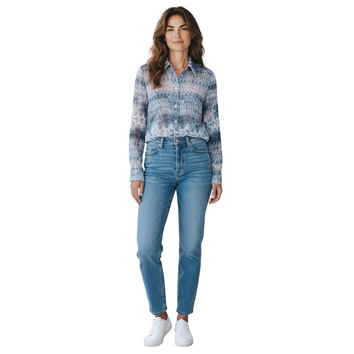 Women’s navy blue patterned Latia shirt by Sand sold at Aqualta