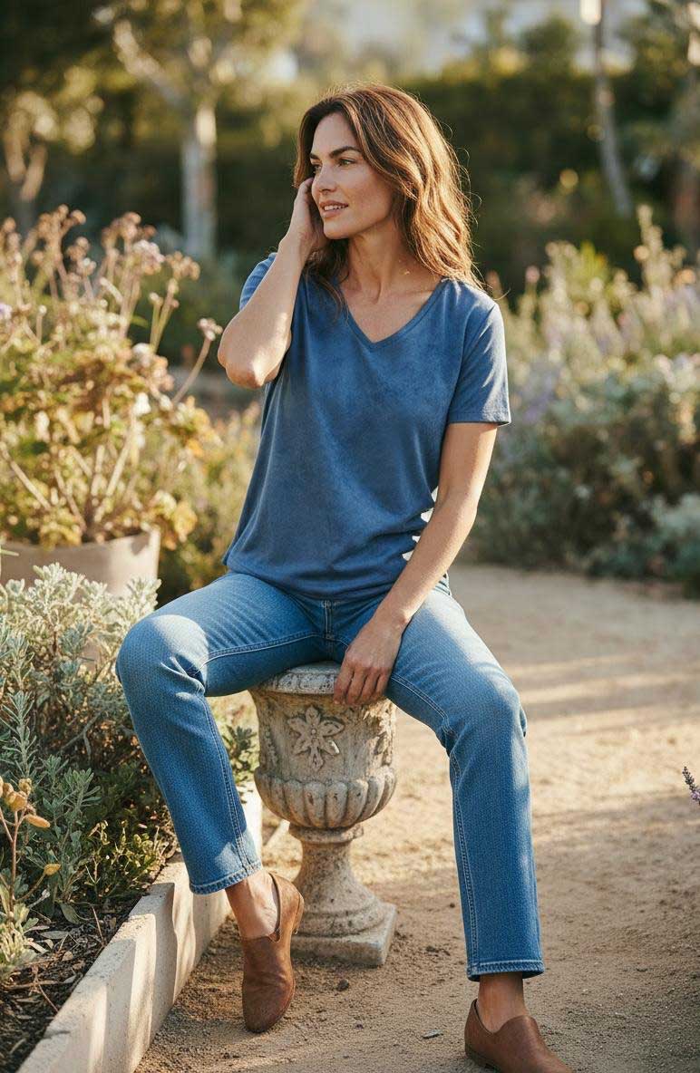 Cotton Tee V-neck straight fit Blue Goodmatch sold at Aqualta