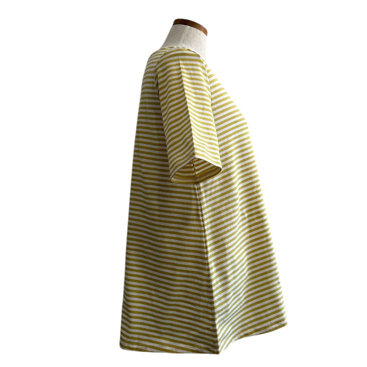 Round Neck Tee Short Sleeves Stripes Cream & Gold - AQUALTA