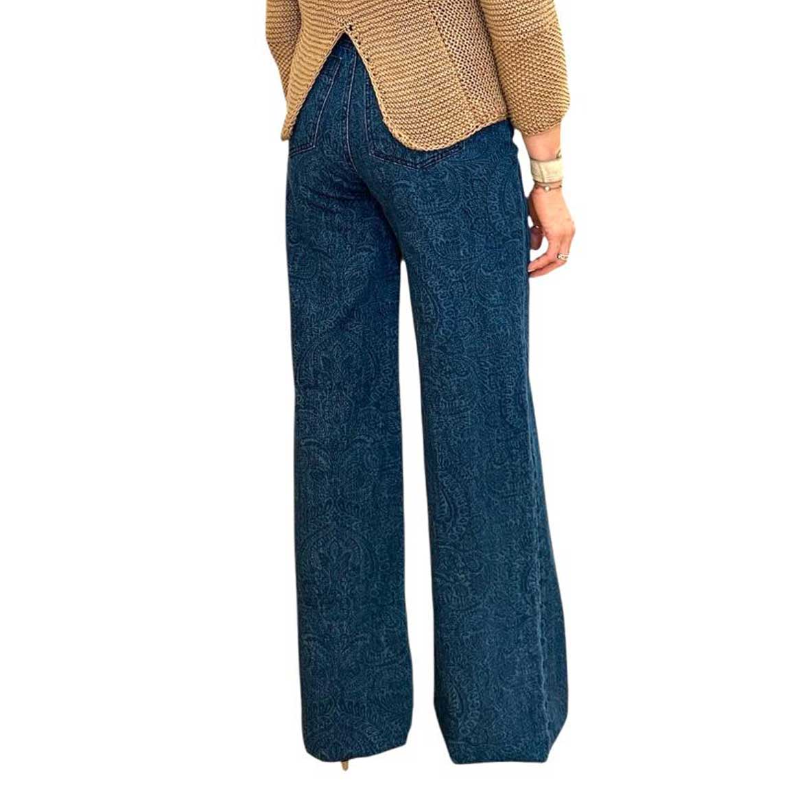 Denim Mid waist dark Blue Jacquard print Shaft Jean sold at Aqualta 3