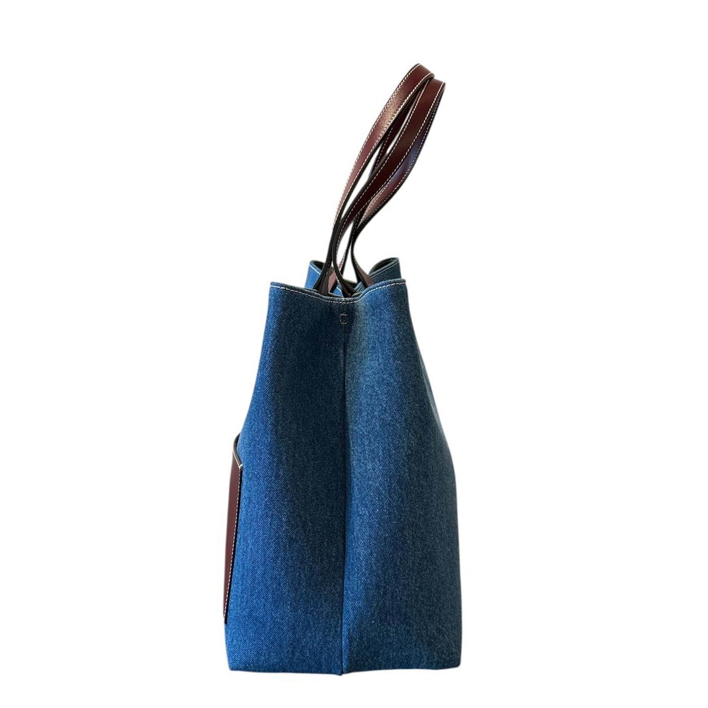 Denim Tote & with Bordeaux Leather straps - AQUALTA