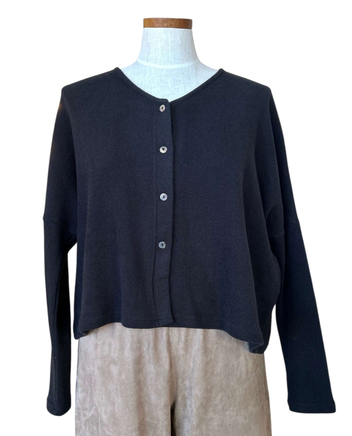 V Neck Crop Cardigan Black with buttons AQUALTA