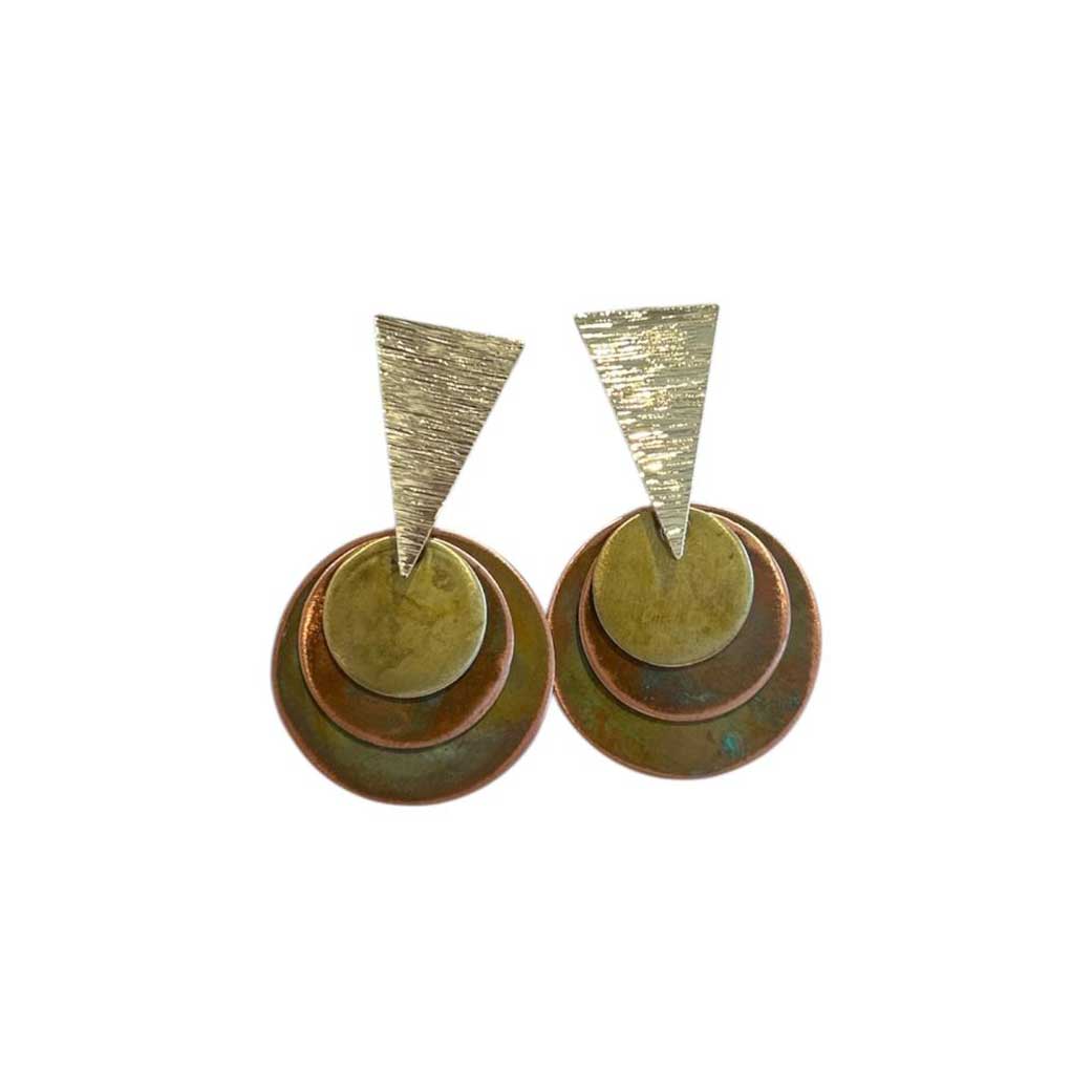 Earrings Geometric Brass & Copper Triple Circles Hoiko sold at Aqualta