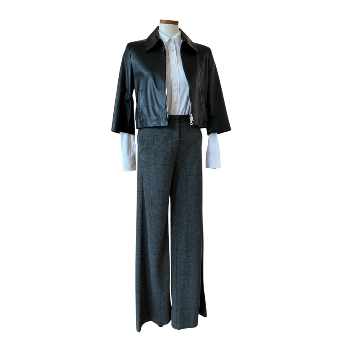 Outfit idea with Grey Tartan Pants Palazzo cut for women Goodmatch sold at Aqualta