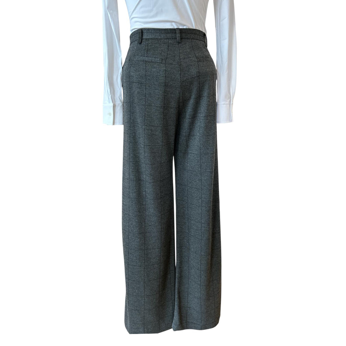 Back picture of Grey Tartan Pants Palazzo cut for women Goodmatch sold at Aqualta