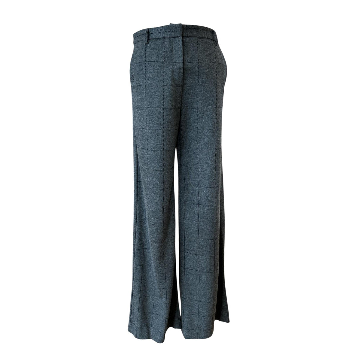 Front picture of Grey Tartan Pants Palazzo cut for women Goodmatch sold at Aqualta