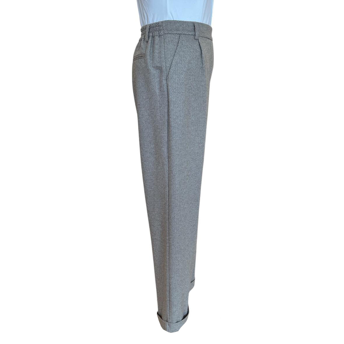 Side picture of Herringbone cuff trousers Cream for women Goodmatch sold at Aqualta