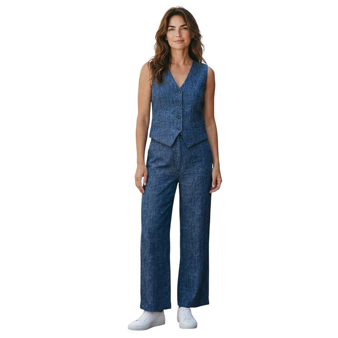 Front picture of our Jersey Vest Blue Oxford Goodmatch sold at Aqualta 2