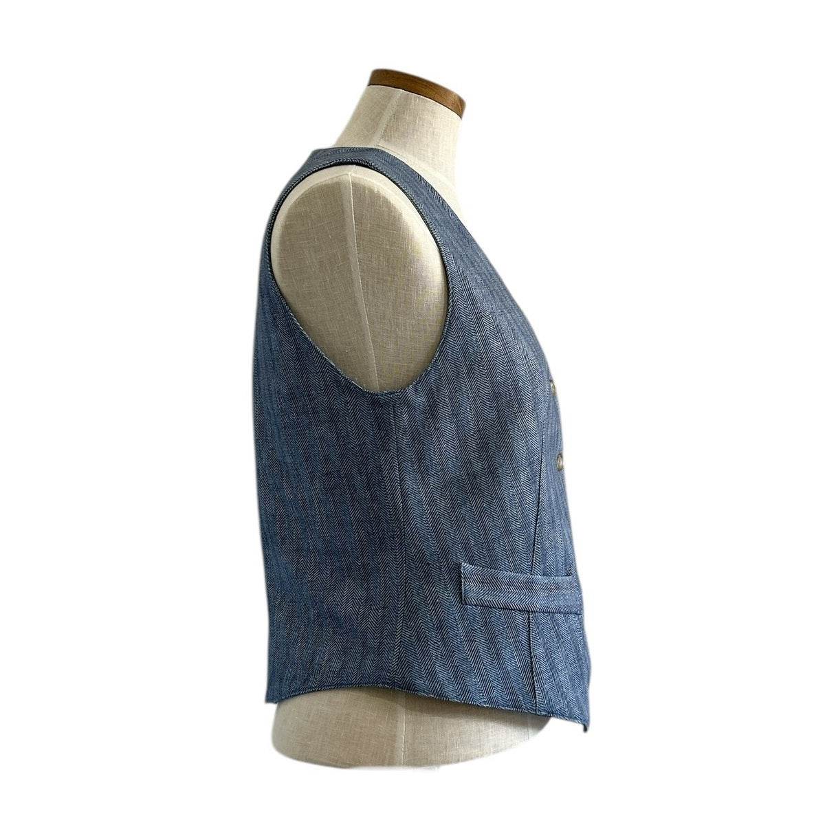Jersey Vest Blue Herringbone - AQUALTA