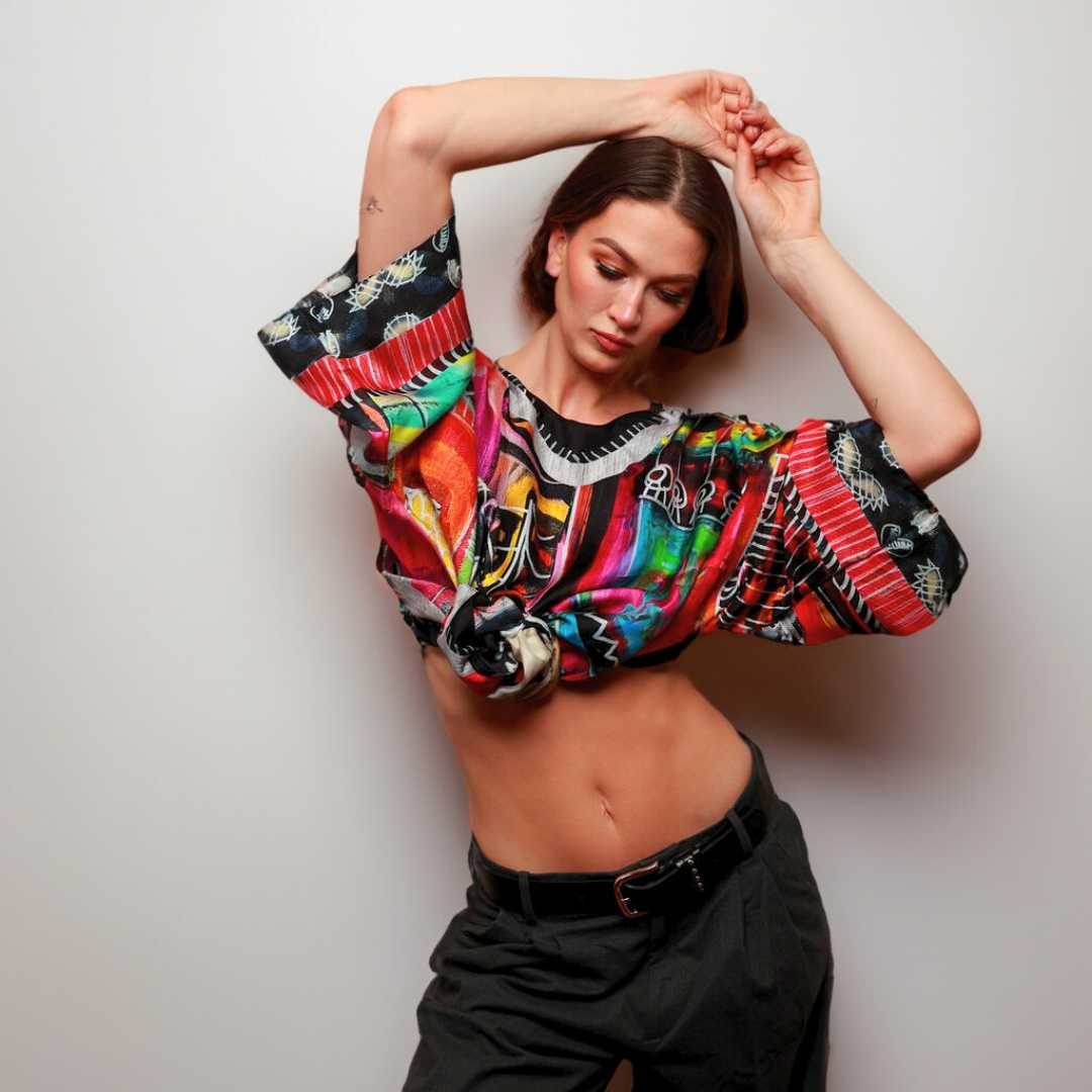Silk Kimono Havana by Isabelle Gougenheim: Hand-Painted Original Italian Design, One Size Fits All 3