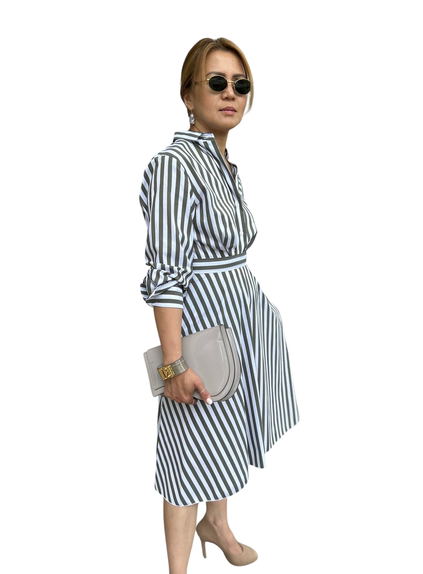 Knee length Shirtdress stripes long Sleeves caliban sold at Aqualta2