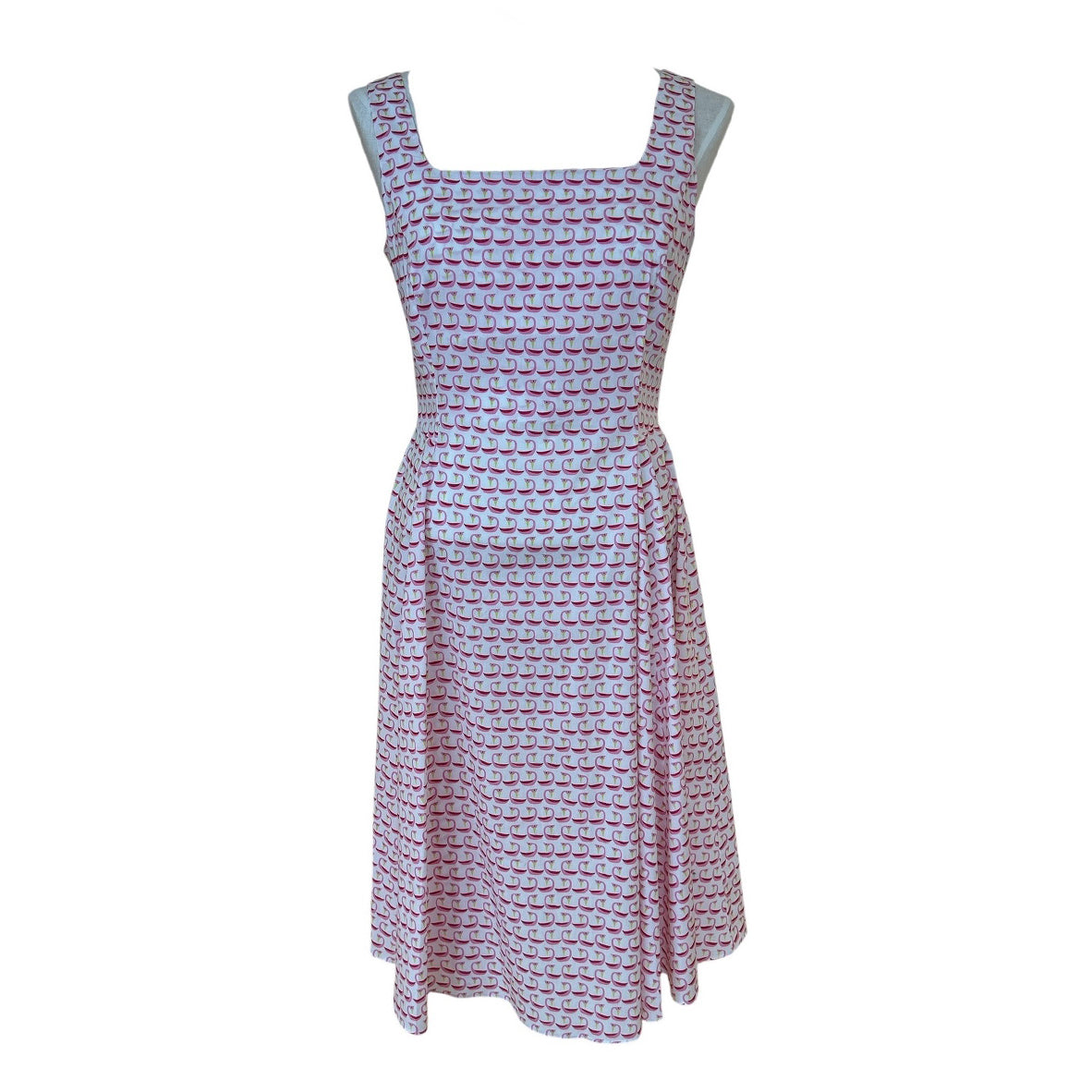 Knee length sleeveless Dress Fuchsia Print Caliban sold at Aqualta