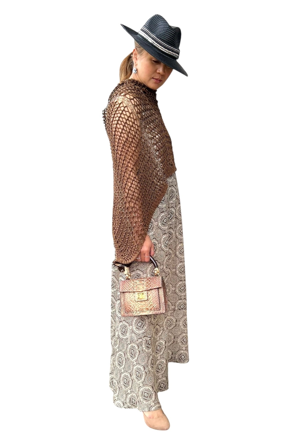 Long Sleeveless linen Dress Small Print Caliban Sold at Aqualta 2