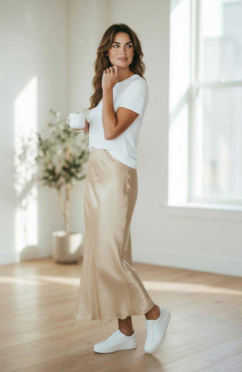 Mermaid cut skirt silk blend Chocolate Sand sold at Aqualta 3
