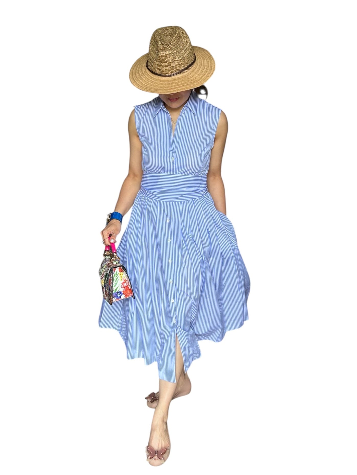 Midi length shirtdress Blue stripes Caliban Sold at Aqualta 2