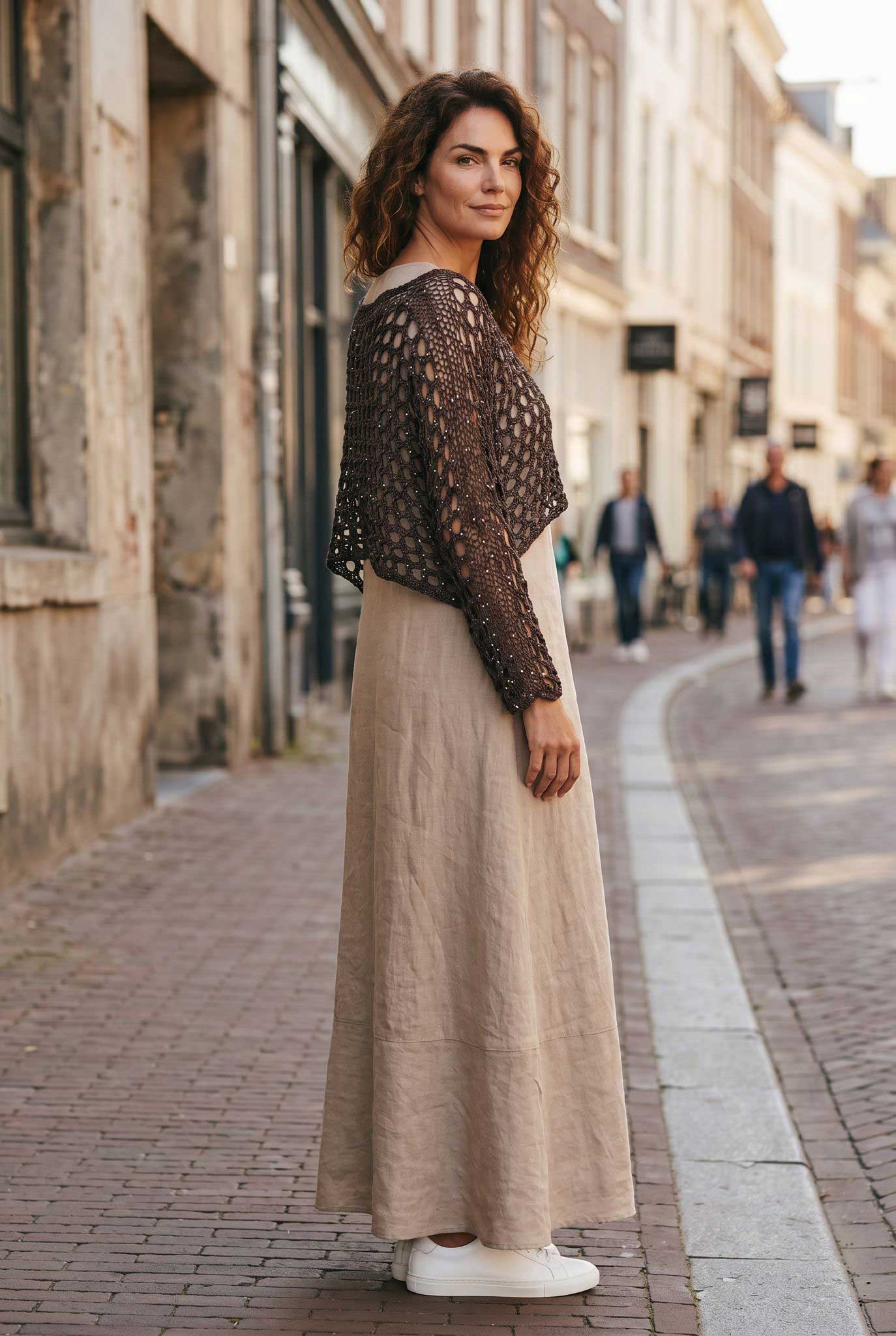 Net Crop Shrug long Sleeves Brown Chiara Toffanin sold at Aqualta 2