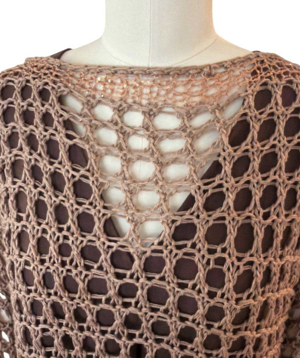Net Crop Shrug long Sleeves Camel Chiara Toffanin sold at Aqualta 5