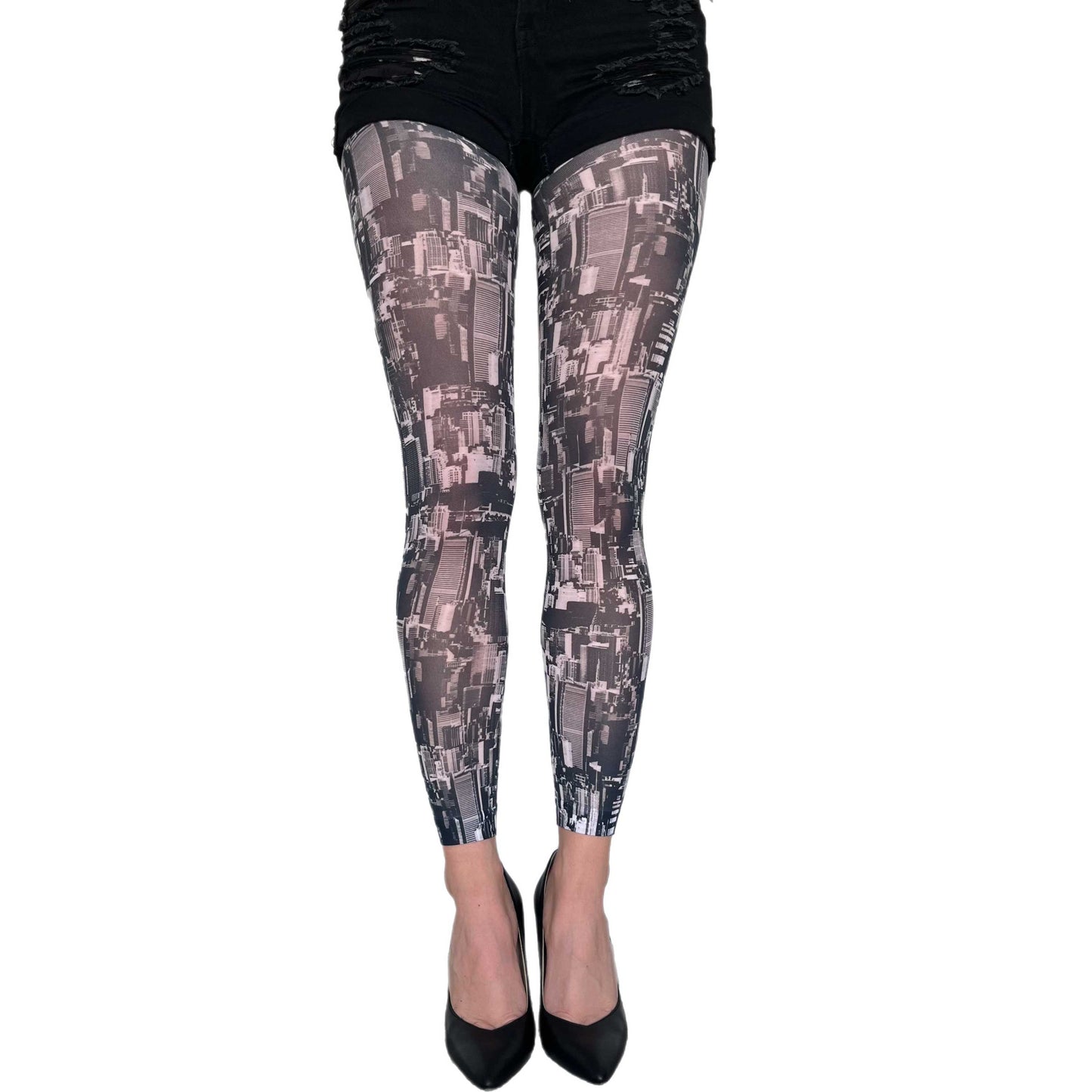 Black and White New York skyline printed patterned Footless Tight