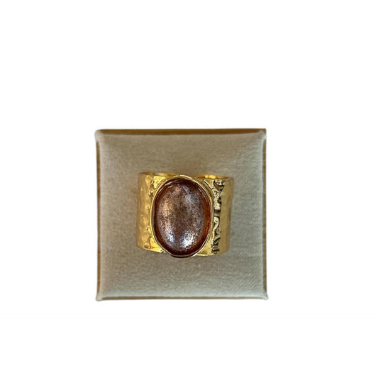 Pink Resin cabochon & Vermeil Ring Peggy Goodman Sold At Aqualta