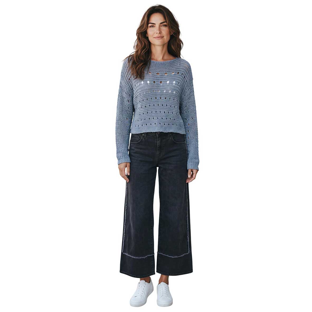 women wearing a Relax Black used Tris Denim Shaft Jean sold at Aqualta