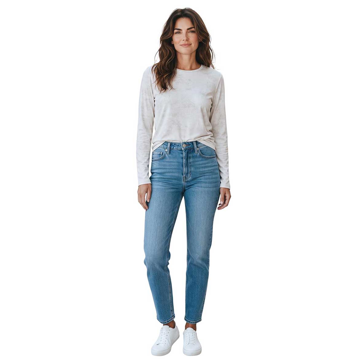 Goodmatch women’s essential long sleeve top in vintage white available at Aqualta