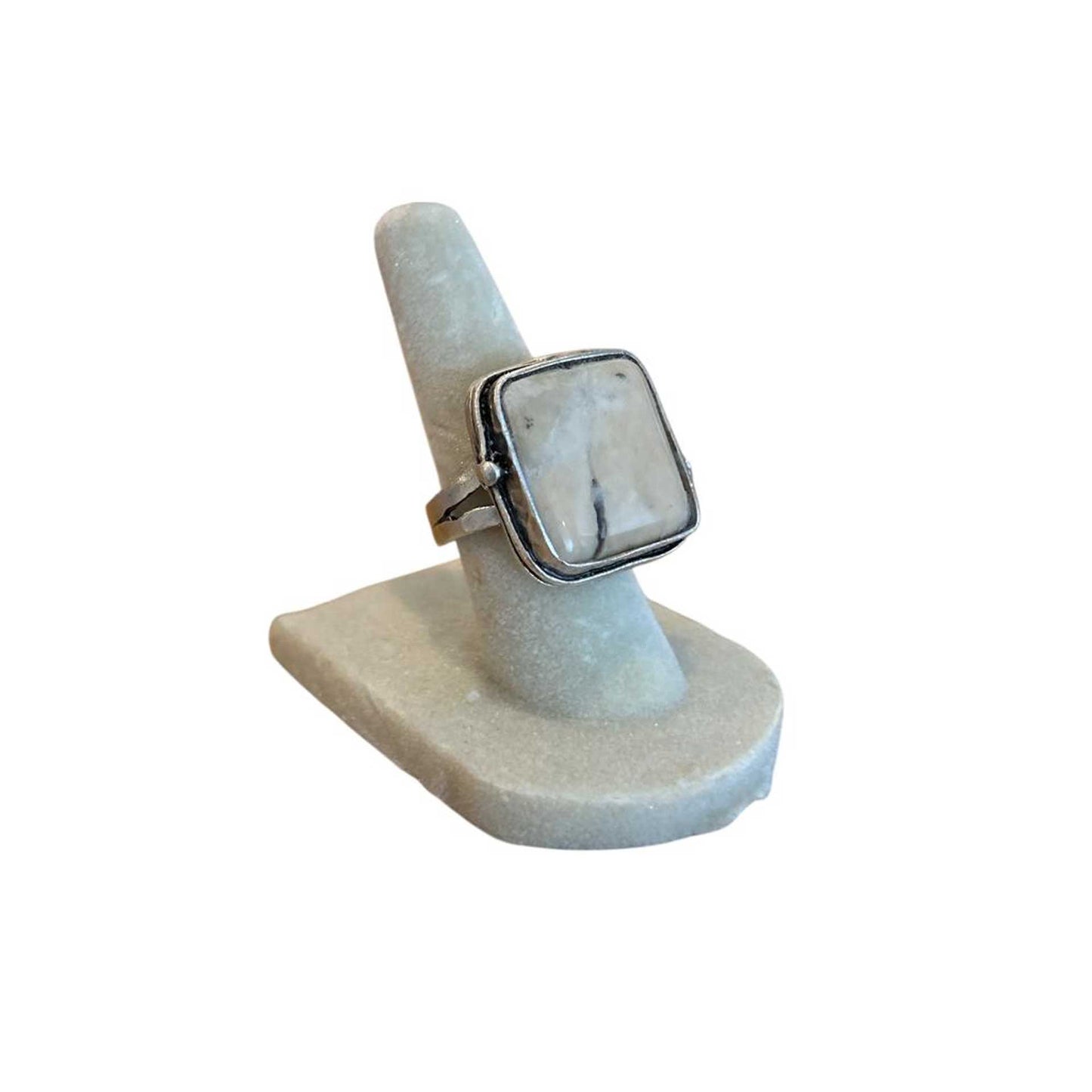 Square Zebra Agate Cabochon with Serling Silver Ring Peggy Goodman sold at Aqualta 3