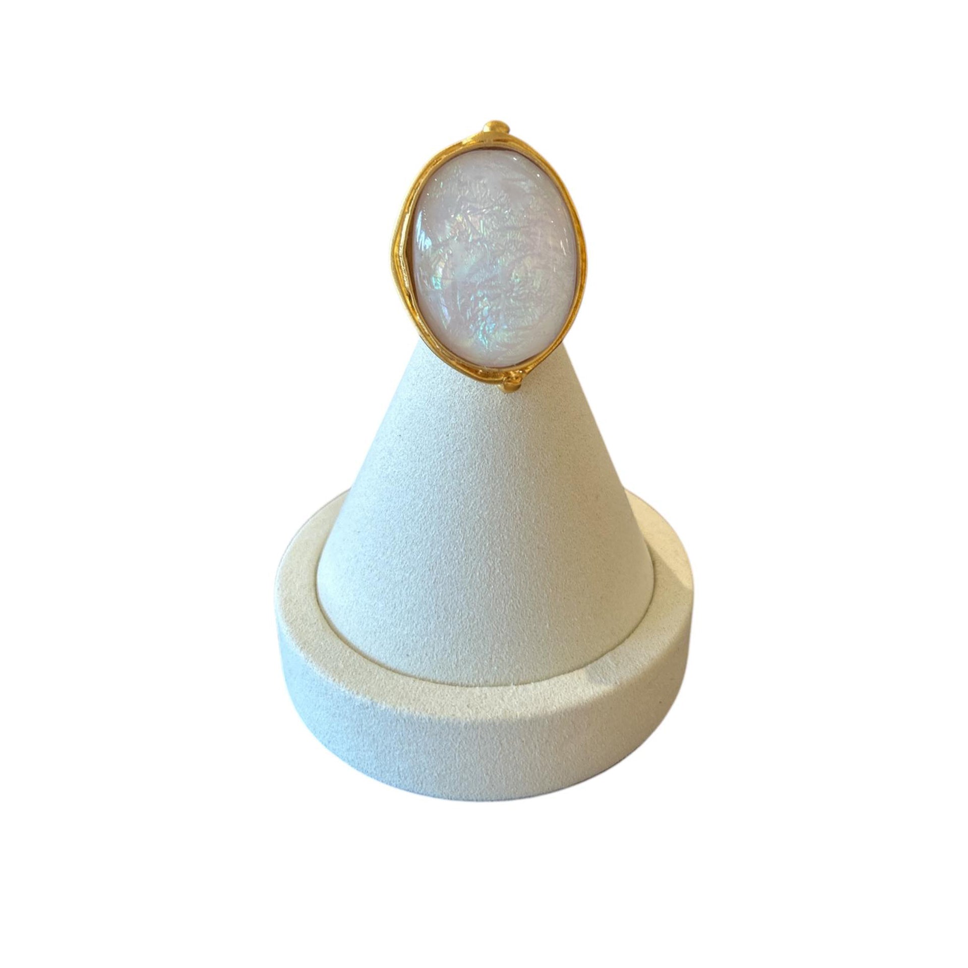 White Opal Resin & Gold Vermeil Ring Le Pietre Peggy Goodman Sold at Aqualta