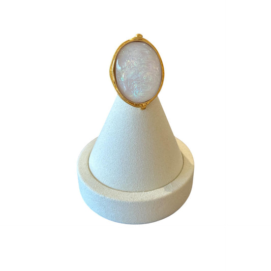 White Opal Resin & Gold Vermeil Ring Le Pietre Peggy Goodman Sold at Aqualta