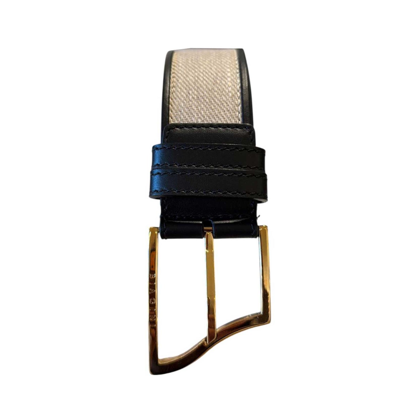 Wide Belt Canvas & leather Gold Buckle Biagini sold at Aqualta