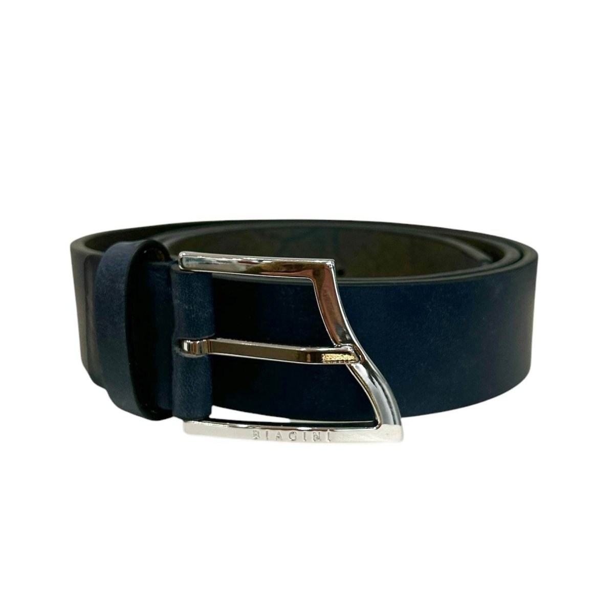 Belt Wave Calf leather Silver Buckle Navy - AQUALTA
