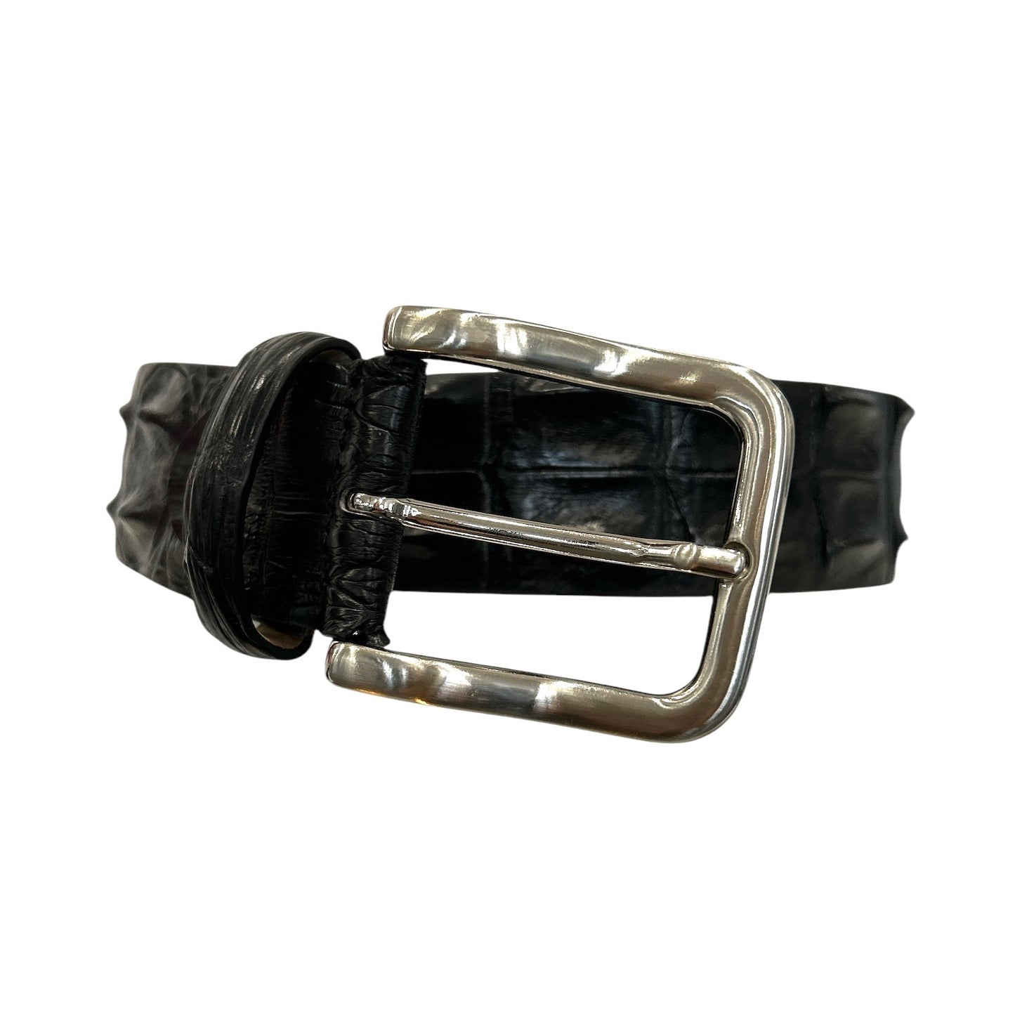 Black Genuine Crocodile leather belt with SS buckle Made in Italy by Biagini
