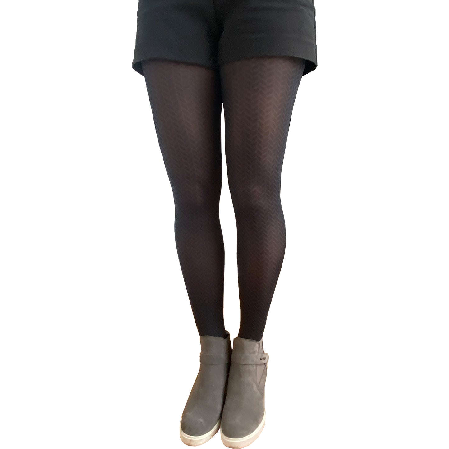 Black Gray Herringbone Patterned Tights for Women Malka Chic