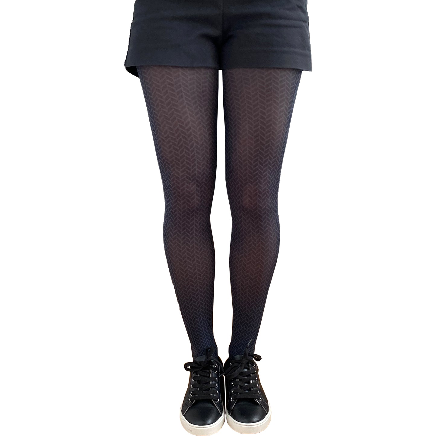 Black Opaque Herringbone Patterned Tights for Women Malka Chic