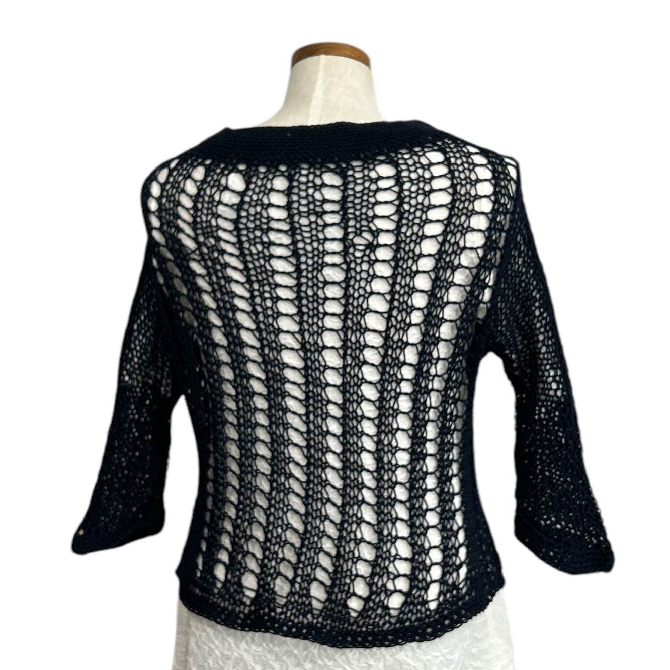 knit Mesh Sweater 3/4 sleeves Navy - AQUALTA