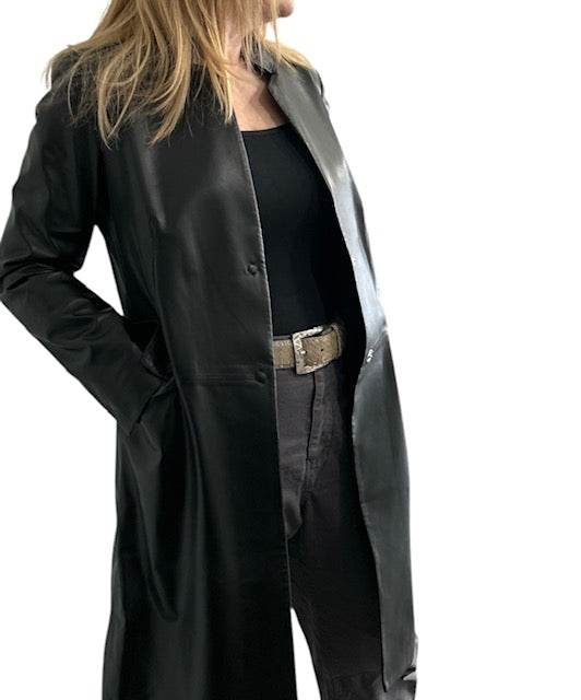 Long Leather Jacket Black - AQUALTA