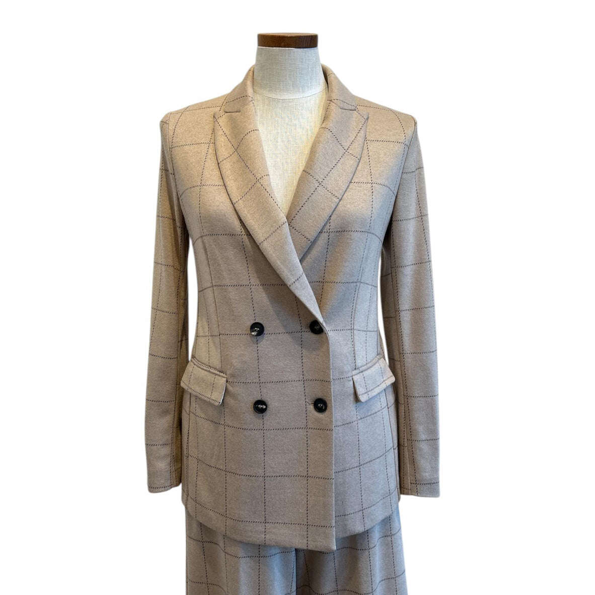 Double breast Jersey Blazer Tartan Cream - AQUALTA