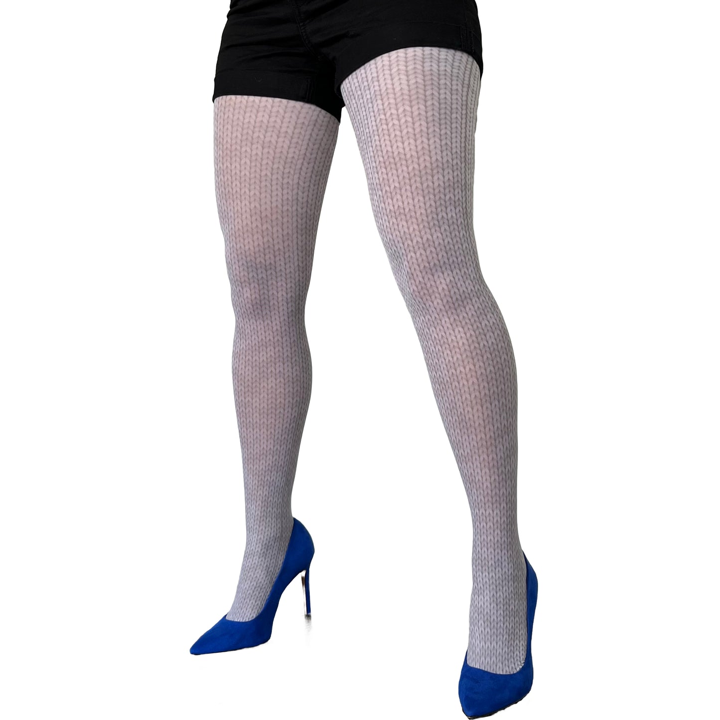 Gray Illusion Knitted Patterned Tights For Women Malka Chic