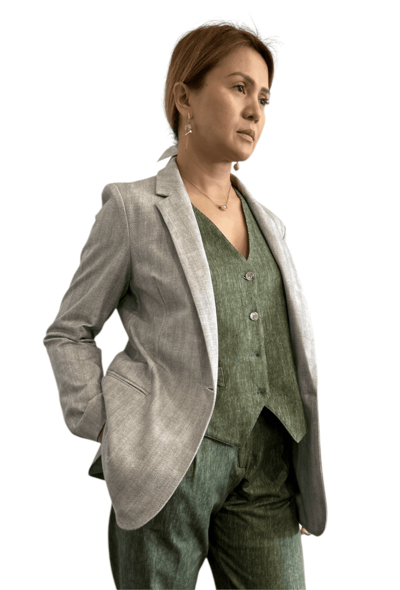 Jersey Jacket Classic Single breast White Herringbone - AQUALTA