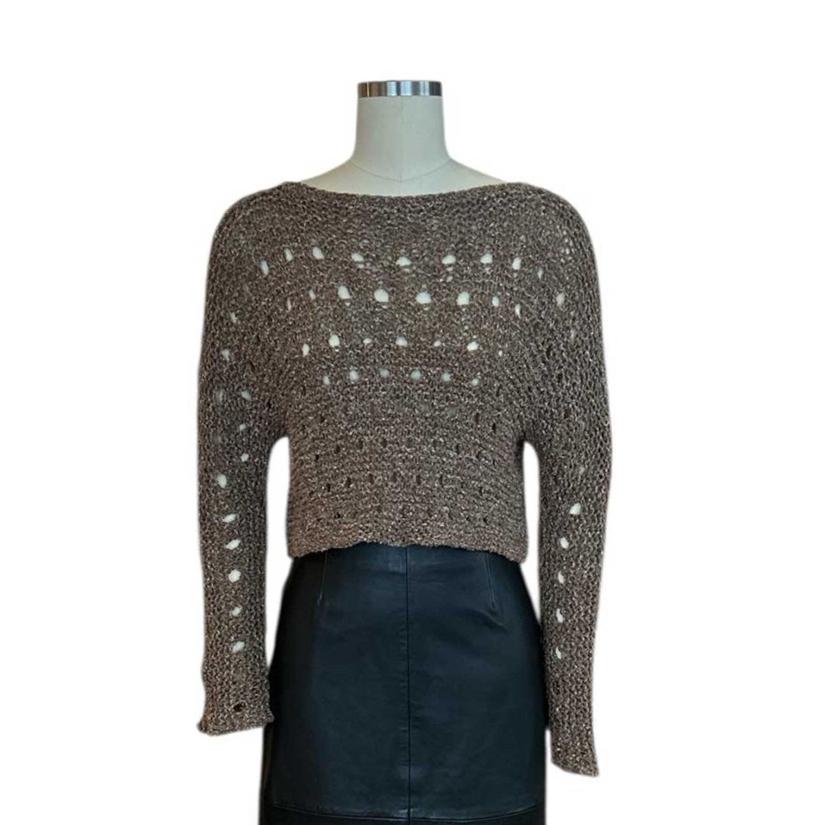 knit Mesh Crop top long Sleeves Butterscotch - AQUALTA