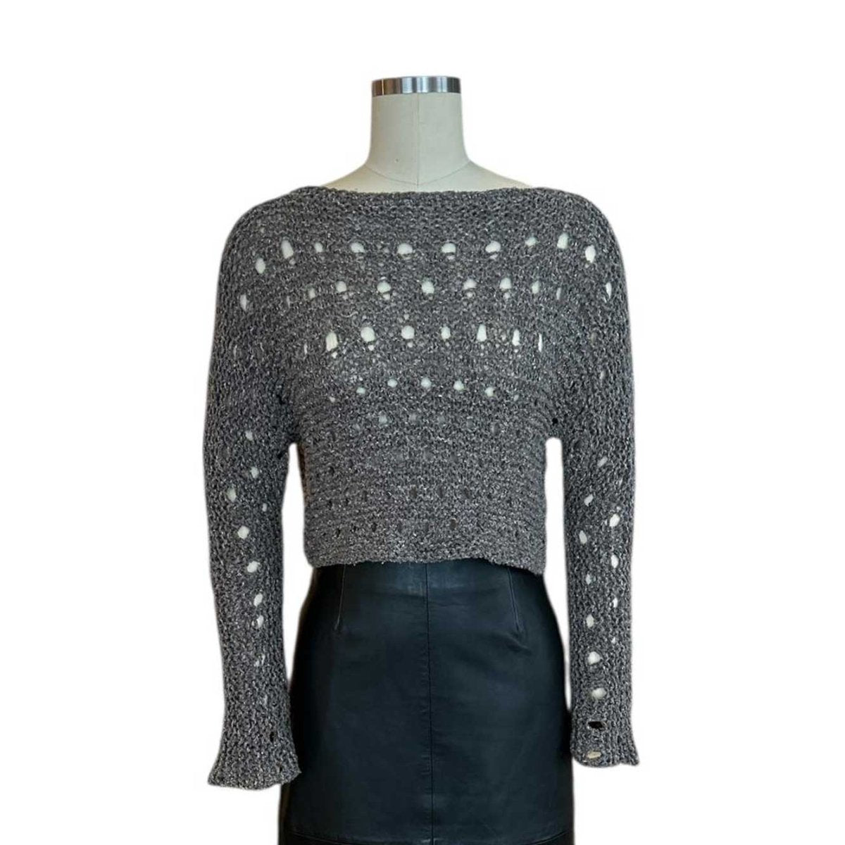 knit Mesh Crop top long Sleeves Taupe - AQUALTA