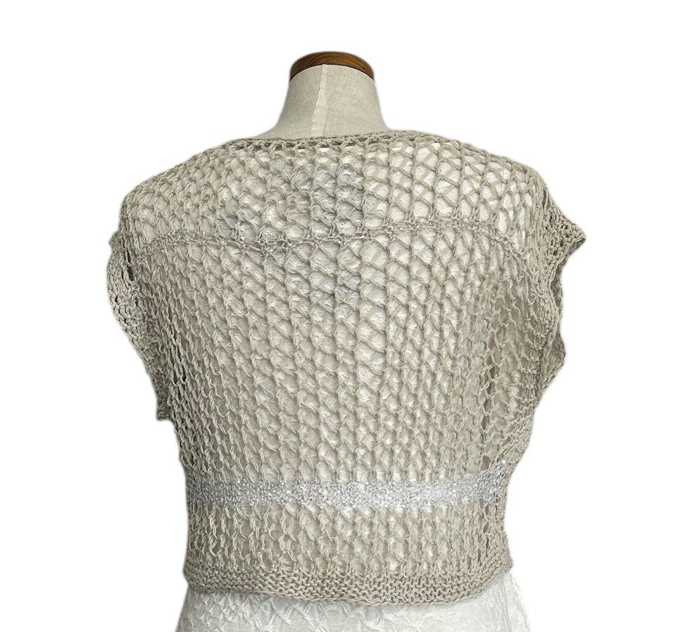 knit Mesh Tank top Short sleeve Beige - AQUALTA