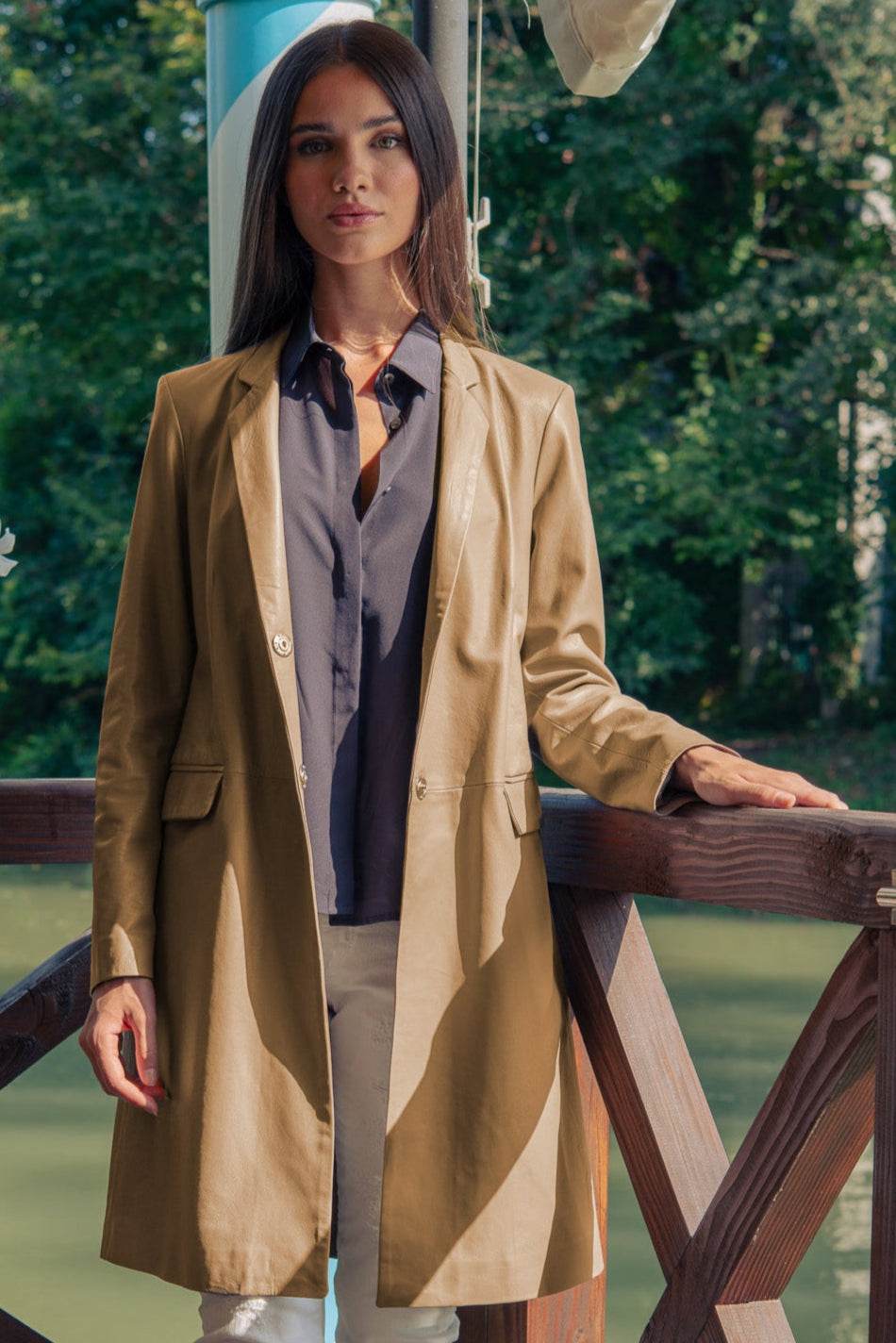 Long Leather Jacket Sand - AQUALTA