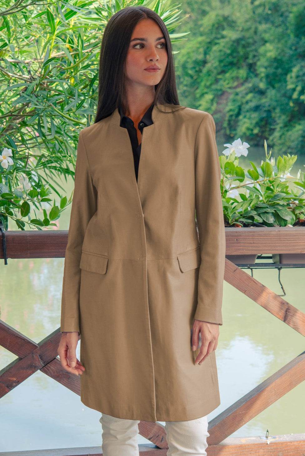 Long Leather Jacket Sand - AQUALTA