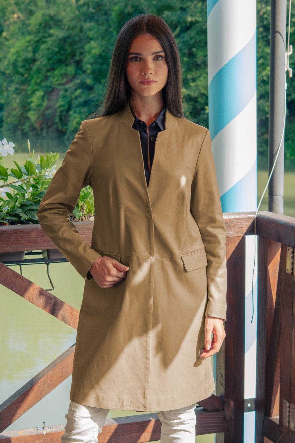 Long Leather Jacket Sand - AQUALTA