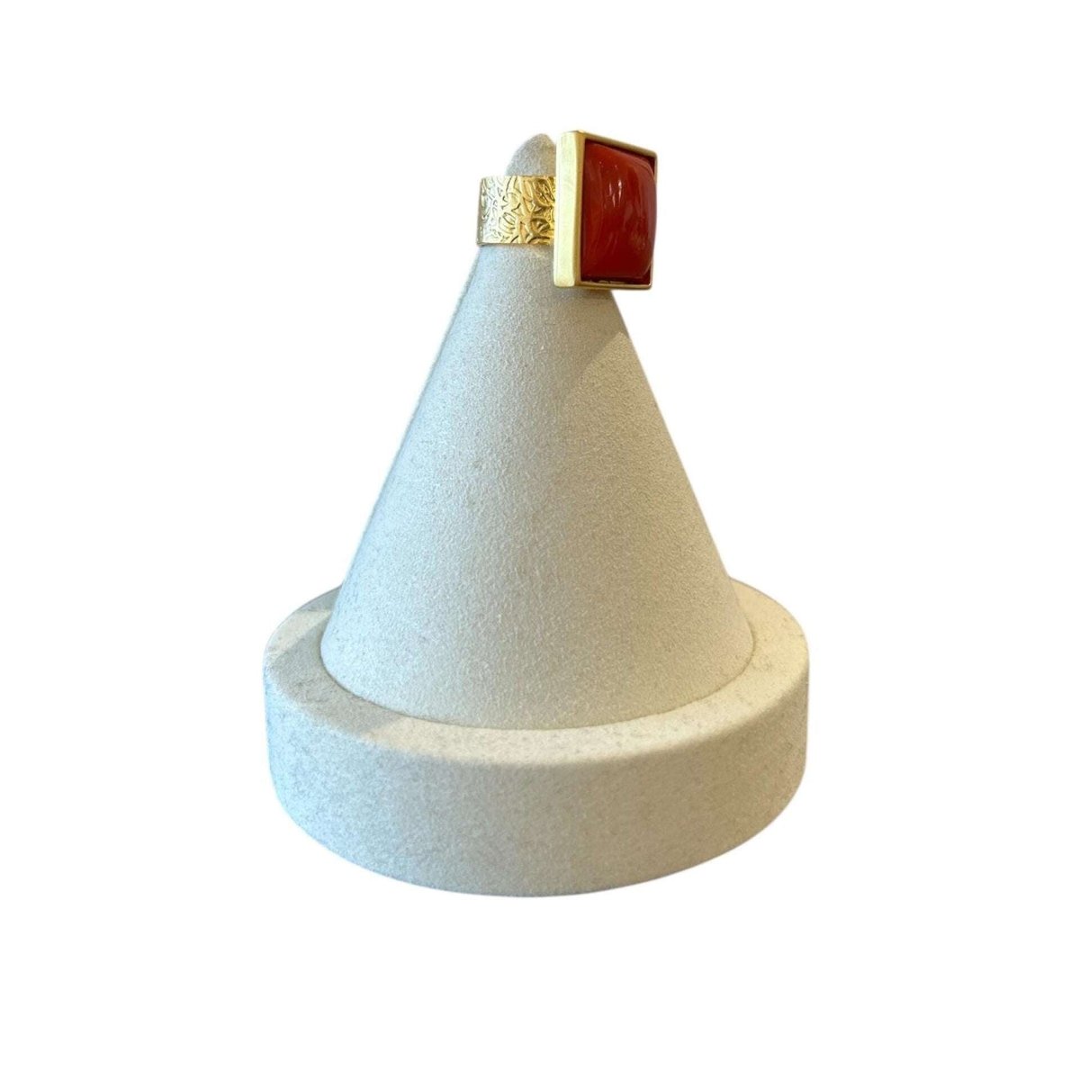 Red Coral Square Cabochon & Gold Vermeil Ring - AQUALTA