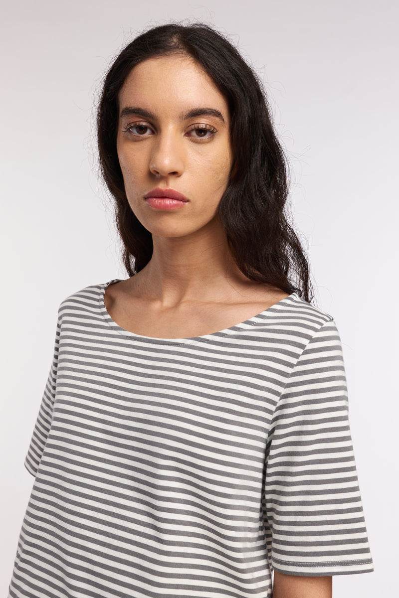 Round Neck Tee Short Sleeves Stripes Grey - AQUALTA